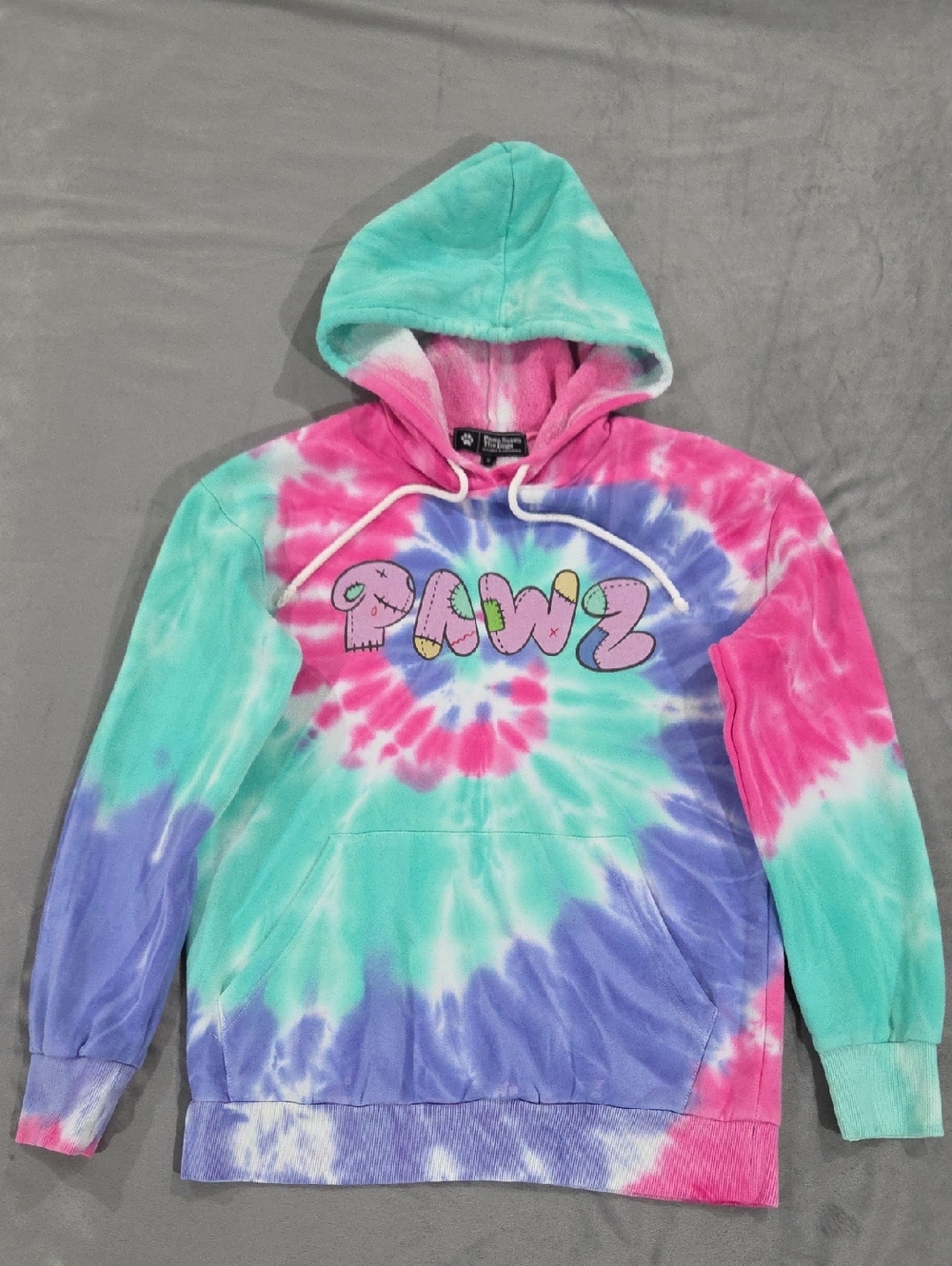 PAWZ Tie-Dye Pullover Hoodie in Aqua, Pink & Purple